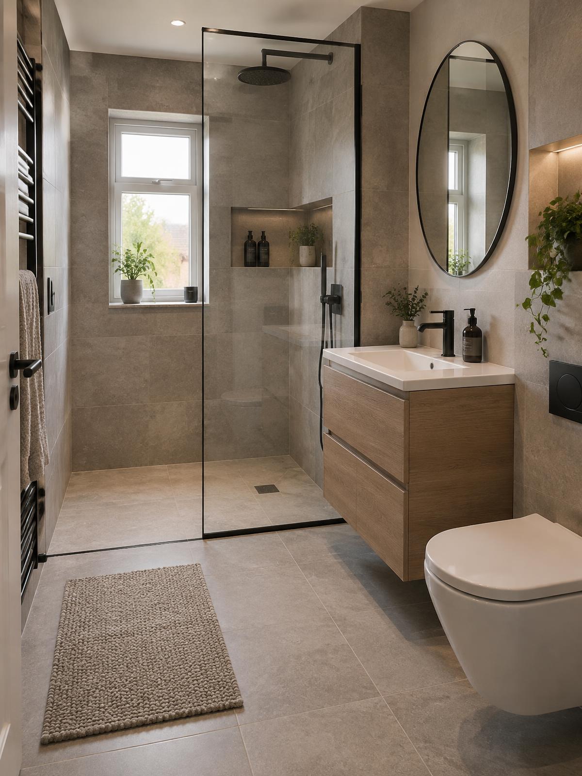 Compact modern bathroom with walk-in shower